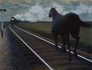 Horse and Train — painting by Alex Colville