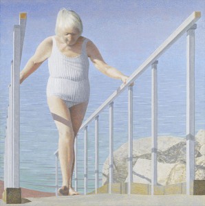 Woman on Ramp — painting by Alex Colville